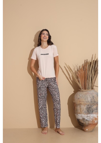 Kadın 20025 Kısa Kol Pijama Takımı Bej modelleri