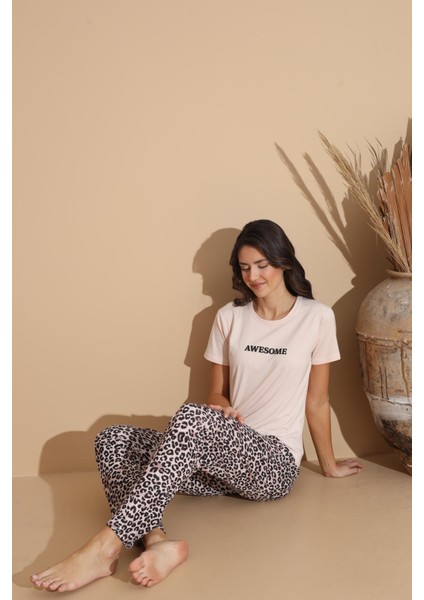 Kadın 20025 Kısa Kol Pijama Takımı Bej fırsatları