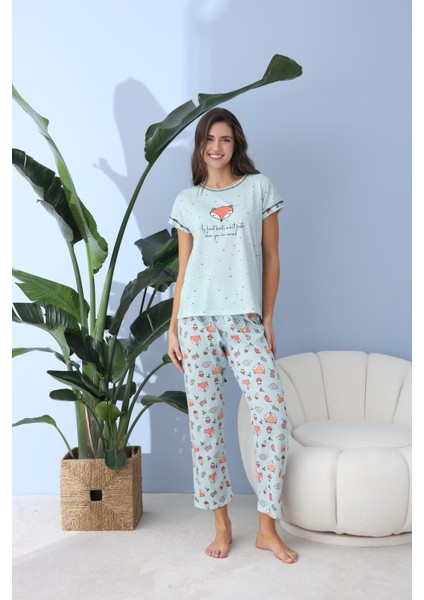 Kadın 40044 Kısa Kol Pijamatakımı Yeşil fırsatları