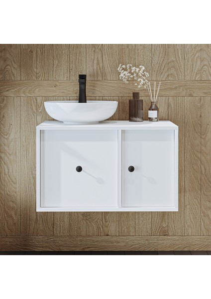 Gusto Ayaksız Oval Lavabolu Mdf 75 cm Çekmeceli Banyo Dolabı