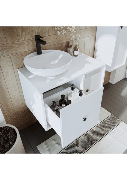 Gusto Ayaksız Oval Lavabolu Mdf 75 cm Çekmeceli Banyo Dolabı fiyatları