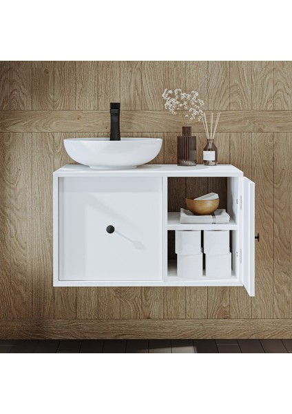 Gusto Ayaksız Oval Lavabolu Mdf 75 cm Çekmeceli Banyo Dolabı modelleri