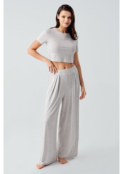 Kısa Kollu Crop Bol Paça Esnek Viskoz Pijama Takım fiyatları