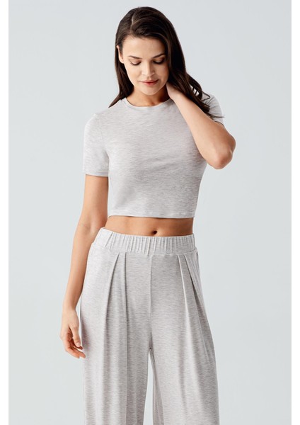 Kısa Kollu Crop Bol Paça Esnek Viskoz Pijama Takım indirimleri
