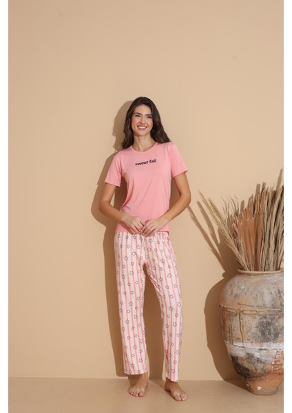 Kadın 20037 Kısa Kol Pijama Takımı Mercan