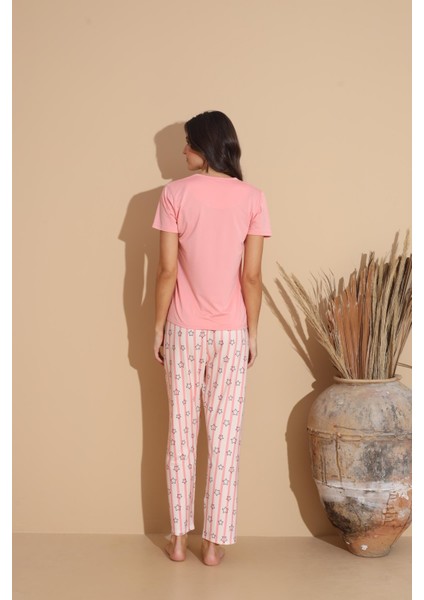 Kadın 20037 Kısa Kol Pijama Takımı Mercan