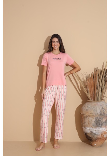 Kadın 20037 Kısa Kol Pijama Takımı Mercan