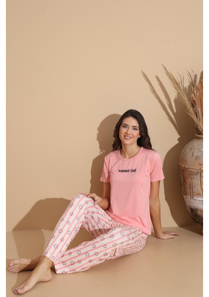 Kadın 20037 Kısa Kol Pijama Takımı Mercan