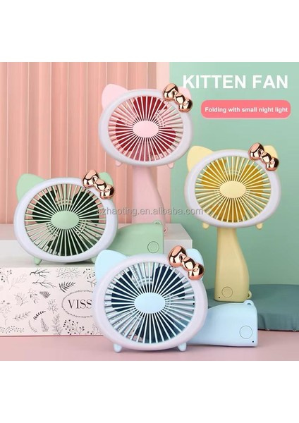 Şarjlı El Fanı Vantilatör 3 Kademeli Kırmalı Işıklı Mini Fan 17*11 Cm