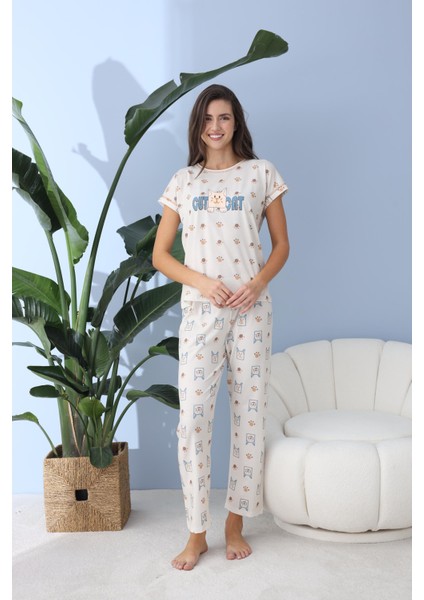 Kadın 40045 Kısa Kol Pijama Takımı Krem fiyatları