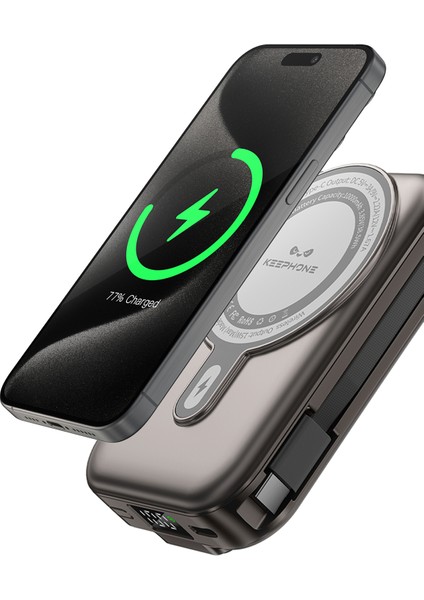 15W Hızlı Şarj Magsafe 10.000 mAh Kablosuz Dijital Ekranlı Wireless Taşınabilir Batarya Şarj Cihazı Powerbank Standlı