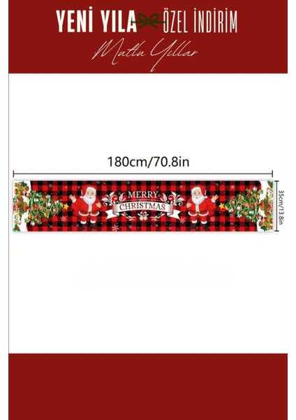 Yılbaşı Masa Örtüsü Süsleme 180 x 35 cm Noel Baba ve Yılbaşı Ağacı Desenli Polyester Masa Runner