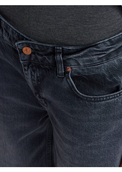 71743 Paçası Kıvrık Geniş Kesim Denim Pantolon-Mavi fırsatları