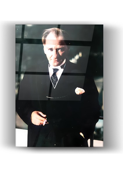 Mustafa Kemal Atatürk Asil Portre Cam Tablo- Ev ve Ofis Dekorasyonu-Hediyelik-Dekoratif- Atatürk-Modern