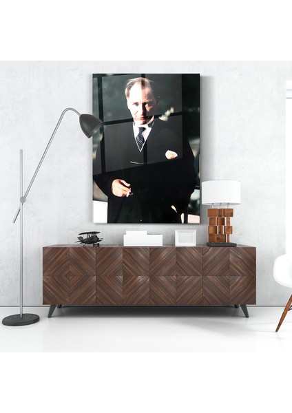 Mustafa Kemal Atatürk Asil Portre Cam Tablo- Ev ve Ofis Dekorasyonu-Hediyelik-Dekoratif- Atatürk-Modern