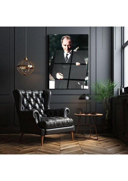 Mustafa Kemal Atatürk Asil Portre Cam Tablo- Ev ve Ofis Dekorasyonu-Hediyelik-Dekoratif- Atatürk-Modern