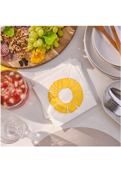 Ikea Bröggan Desenli Peçete Beyaz-Sarı 33X33 cm 30 Adet fiyatları