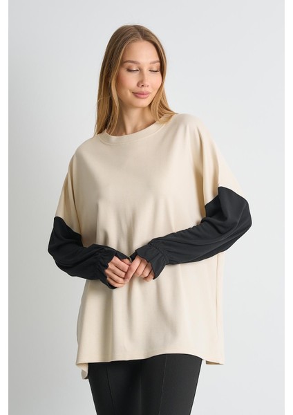 Alexandergardı Fırfırlı Kol Detaylı Garnili Renk Bloklu Kadın Sweatshirt modelleri