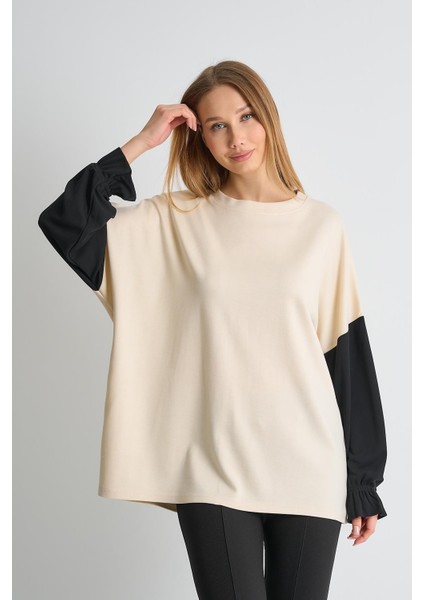 Alexandergardı Fırfırlı Kol Detaylı Garnili Renk Bloklu Kadın Sweatshirt fırsatları