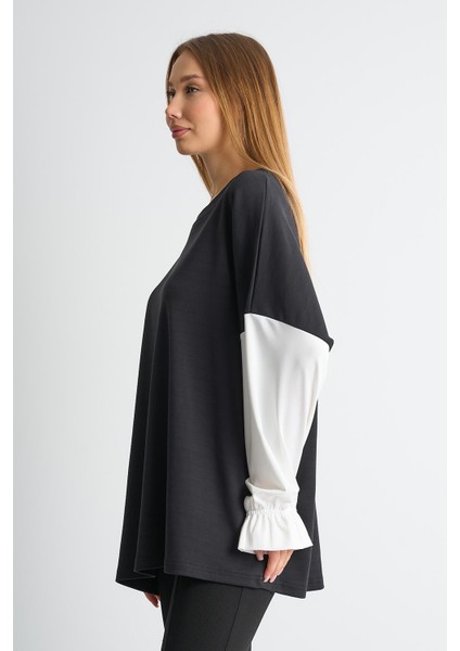 Alexandergardı Fırfırlı Kol Detaylı Garnili Renk Bloklu Kadın Sweatshirt fırsatları
