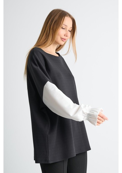 Alexandergardı Fırfırlı Kol Detaylı Garnili Renk Bloklu Kadın Sweatshirt indirimleri