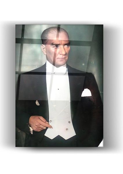 Mustafa Kemal Atatürk 3D Portre Cam Tablo- Ev ve Ofis Dekorasyonu-Hediyelik-Dekoratif-Atatürk-Modern