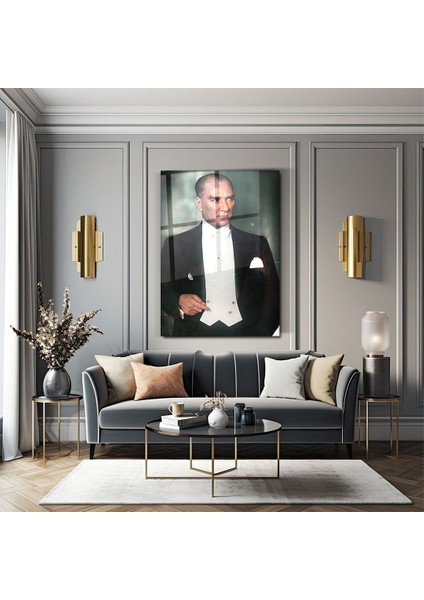 Mustafa Kemal Atatürk 3D Portre Cam Tablo- Ev ve Ofis Dekorasyonu-Hediyelik-Dekoratif-Atatürk-Modern