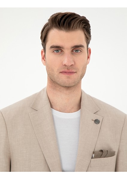 Erkek Açık Kahverengi Slim Fit Keten Karışımlı Ceket 50306748-VR002