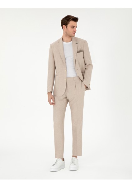 Erkek Açık Kahverengi Slim Fit Keten Karışımlı Ceket 50306748-VR002