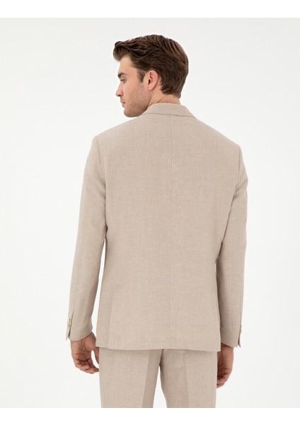 Erkek Açık Kahverengi Slim Fit Keten Karışımlı Ceket 50306748-VR002