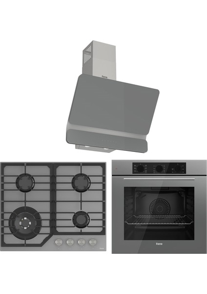 Flowart Nt Asimetrik Seriisi 3'lü Gri Ankastre Set ( QBL62CPR-NT028-D082 )