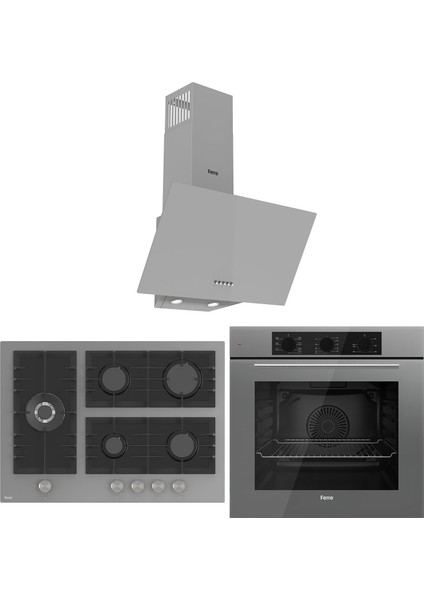 Flowart Bl Modüler Seriisi 3'lü Gri Ankastre Set ( QBL62CPR-BL138-D088 )
