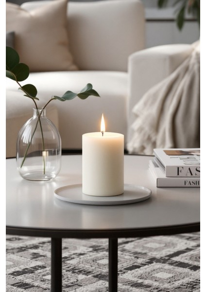 El Işçiliği Hand Made Kütük Silindir Mum Krem Renk 5 cm Genişlik 15 cm Uzunluk Gül Kokulu modelleri