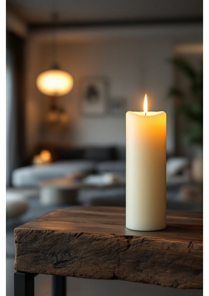 El Işçiliği Hand Made Kütük Silindir Mum Krem Renk 5 cm Genişlik 30 cm Uzunluk Vanilya Kokulu modelleri