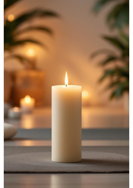 El Işçiliği Hand Made Kütük Silindir Mum Krem Renk 5 cm Genişlik 30 cm Uzunluk Gül Kokulu fiyatları