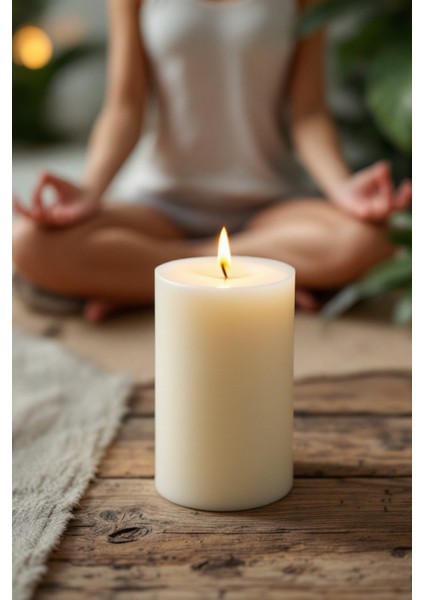 El Işçiliği Hand Made Kütük Silindir Mum Krem Renk 5 cm Genişlik 30 cm Uzunluk Gül Kokulu fırsatları