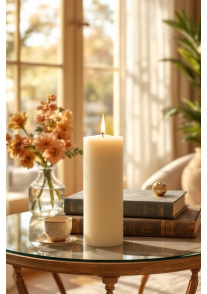 El Işçiliği Hand Made Kütük Silindir Mum Krem Renk 5 cm Genişlik 30 cm Uzunluk Gül Kokulu indirimleri