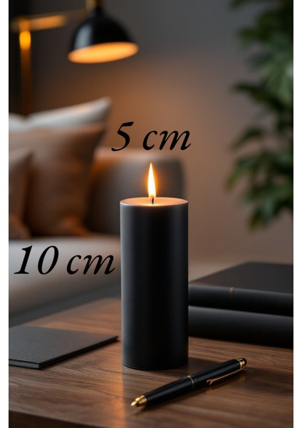El Işçiliği Hand Made Kütük Silindir Mum Siyah Renk 5 cm Genişlik 25 cm Uzunluk Vanilya Kokulu fiyatları
