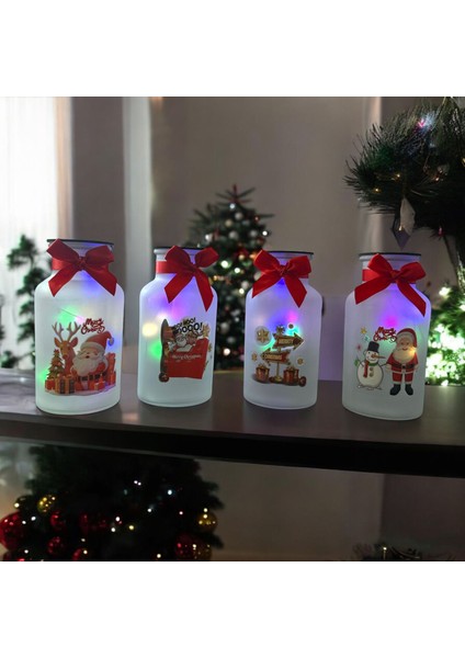 Vıp 4 Adet Rgb Renkli LED Işıklı 17 cm Cam Kavanoz Işıklı Kavanoz Yılbaşı Işıkları Yılbaşı Dekorları