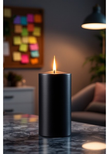 El Işçiliği Hand Made Kütük Silindir Mum Siyah Renk 5 cm Genişlik 20 cm Uzunluk Vanilya Kokulu