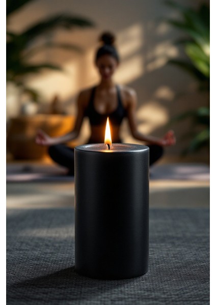 El Işçiliği Hand Made Kütük Silindir Mum Siyah Renk 5 cm Genişlik 20 cm Uzunluk Vanilya Kokulu modelleri