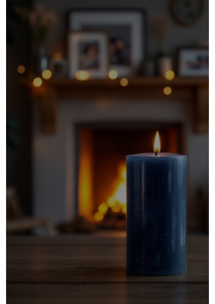 El Işçiliği Hand Made Kütük Silindir Mum Lacivert Renk 5 cm Genişlik 10 cm Uzunluk Vanilya Kokulu