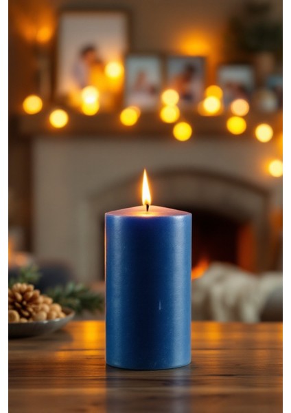 El Işçiliği Hand Made Kütük Silindir Mum Lacivert Renk 5 cm Genişlik 10 cm Uzunluk Vanilya Kokulu fiyatları