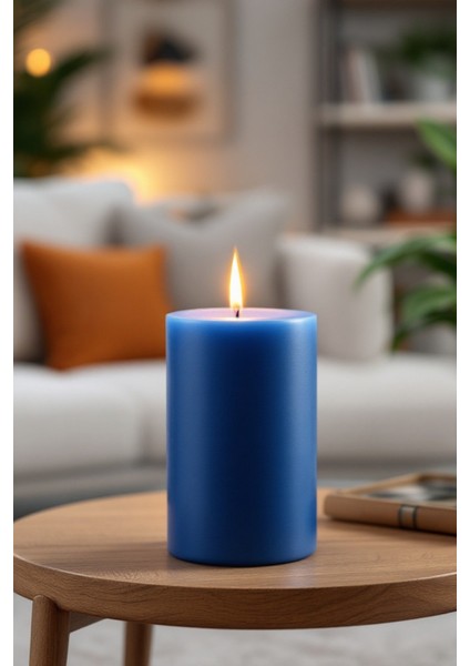 El Işçiliği Hand Made Kütük Silindir Mum Lacivert Renk 5 cm Genişlik 10 cm Uzunluk Vanilya Kokulu fırsatları