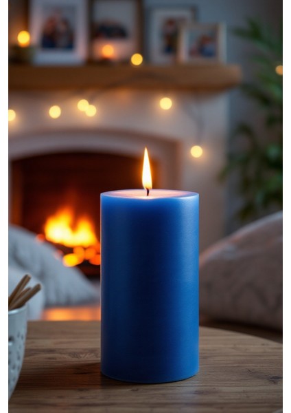 El Işçiliği Hand Made Kütük Silindir Mum Lacivert Renk 5 cm Genişlik 10 cm Uzunluk Vanilya Kokulu indirimleri