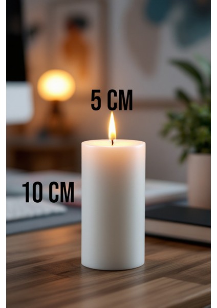 El Işçiliği Hand Made Kütük Silindir Mum Beyaz Renk 5 cm Genişlik 15 cm Uzunluk Kahve Aroması Kokulu
