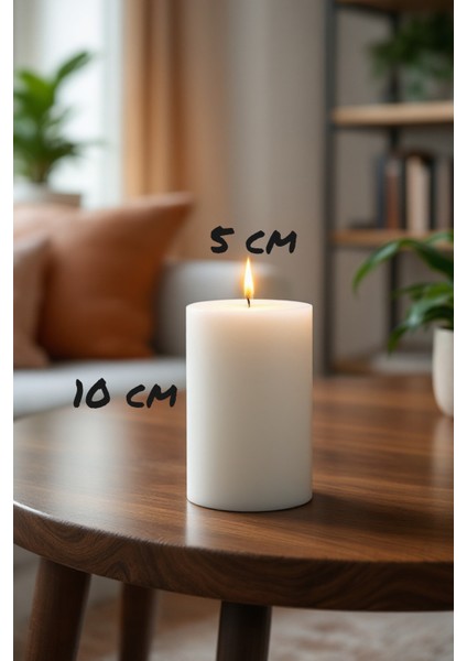 El Işçiliği Hand Made Kütük Silindir Mum Beyaz Renk 5 cm Genişlik 12,5 cm Uzunluk Gül Kokulu