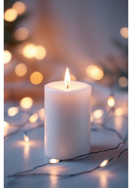 El Işçiliği Hand Made Kütük Silindir Mum Beyaz Renk 5 cm Genişlik 12,5 cm Uzunluk Gül Kokulu fiyatları