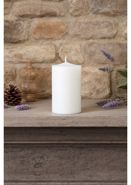 El Işçiliği Hand Made Kütük Silindir Mum Beyaz Renk 5 cm Genişlik 12,5 cm Uzunluk Gül Kokulu modelleri