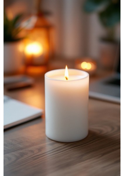 El Işçiliği Hand Made Kütük Silindir Mum Beyaz Renk 5 cm Genişlik 12,5 cm Uzunluk Gül Kokulu fırsatları